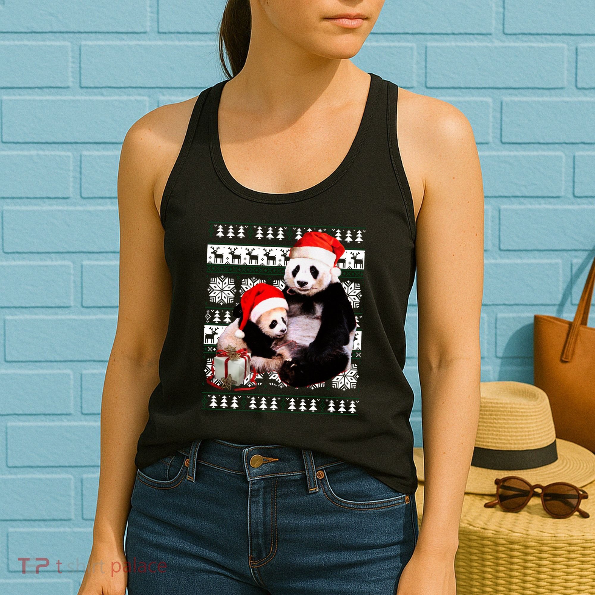 Ugly Christmas Sweater Panda Bears Women's Tank Top