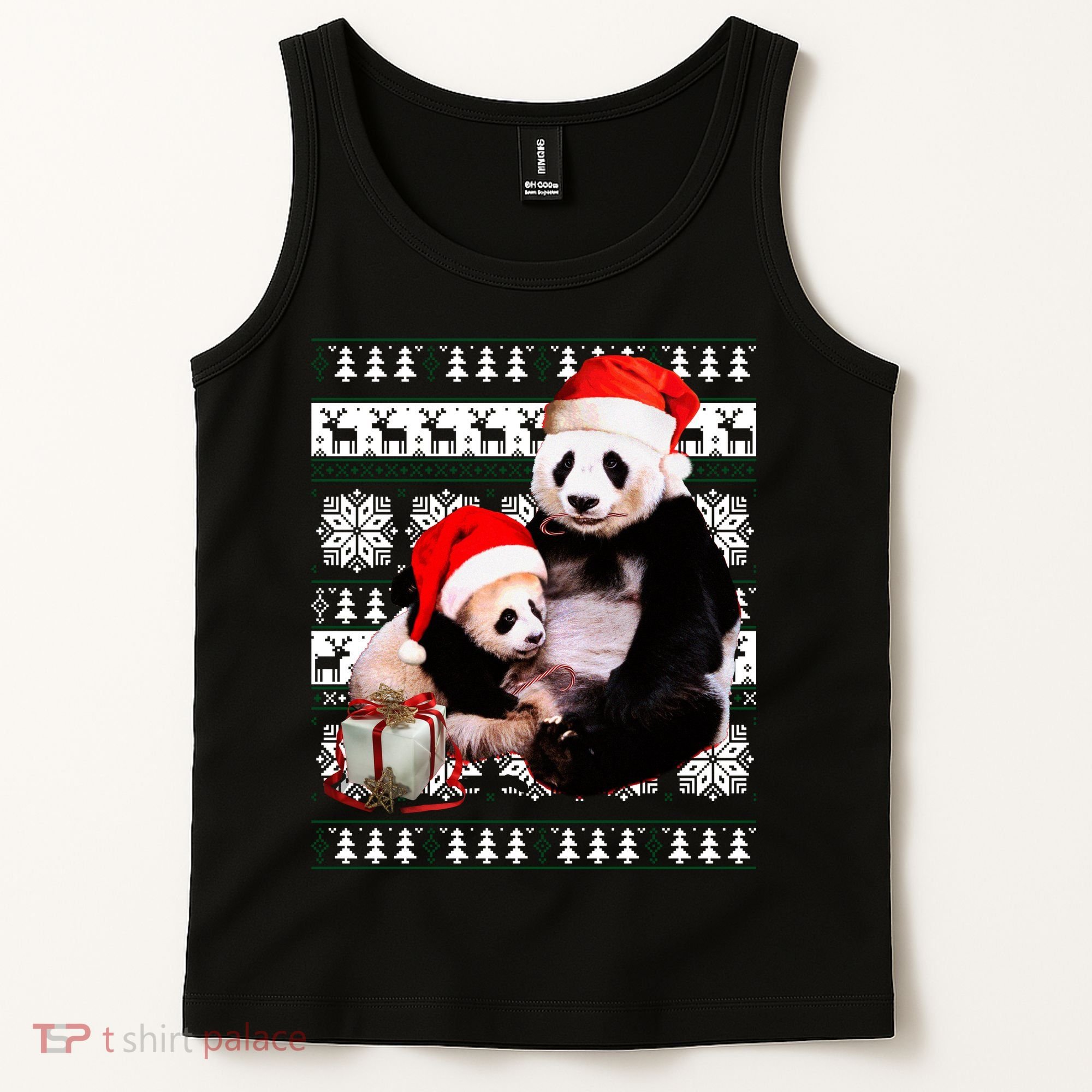 Ugly Christmas Sweater Panda Bears Tank Top