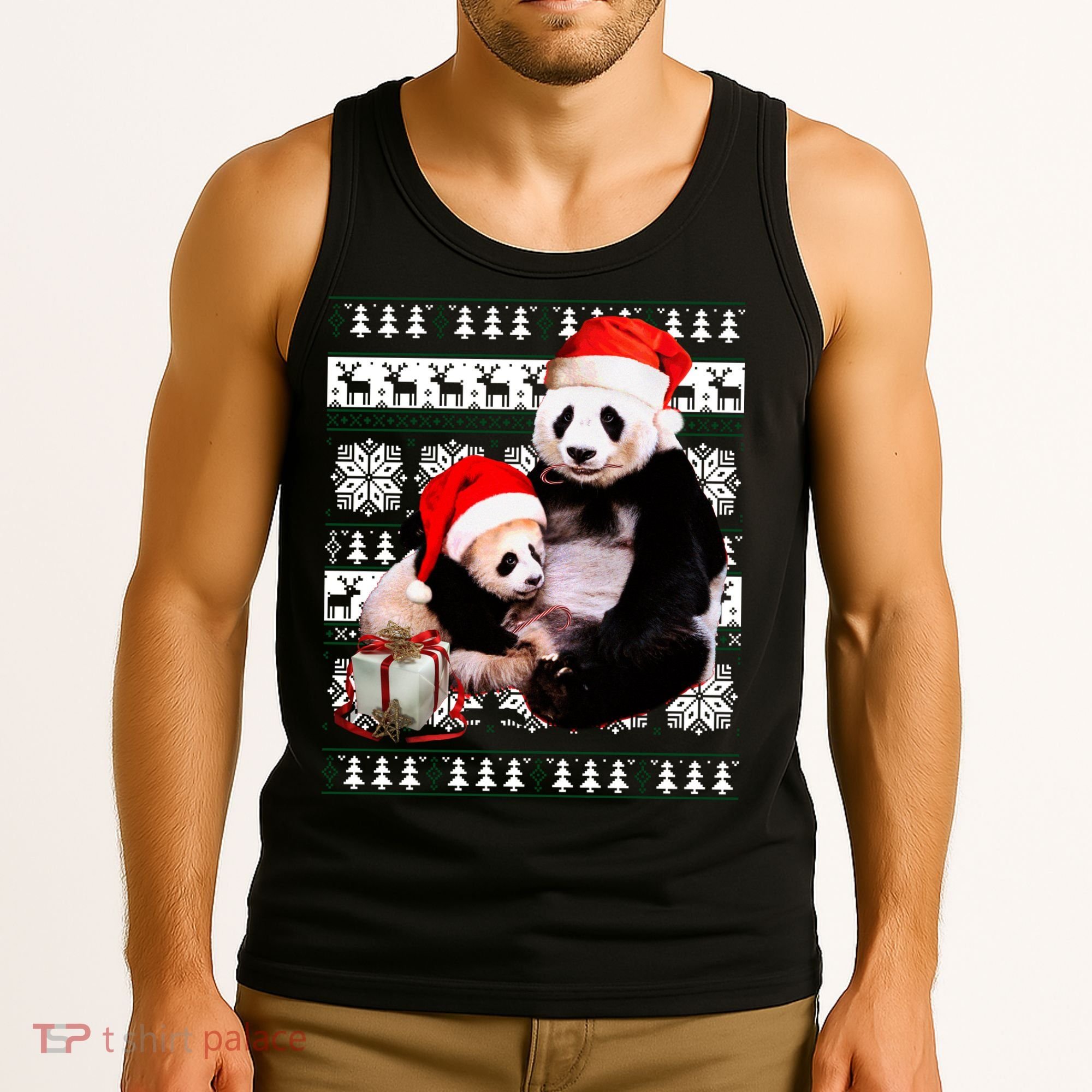 Ugly Christmas Sweater Panda Bears Tank Top