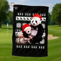 Ugly Christmas Sweater Panda Bears Golf Towel thumb 1
