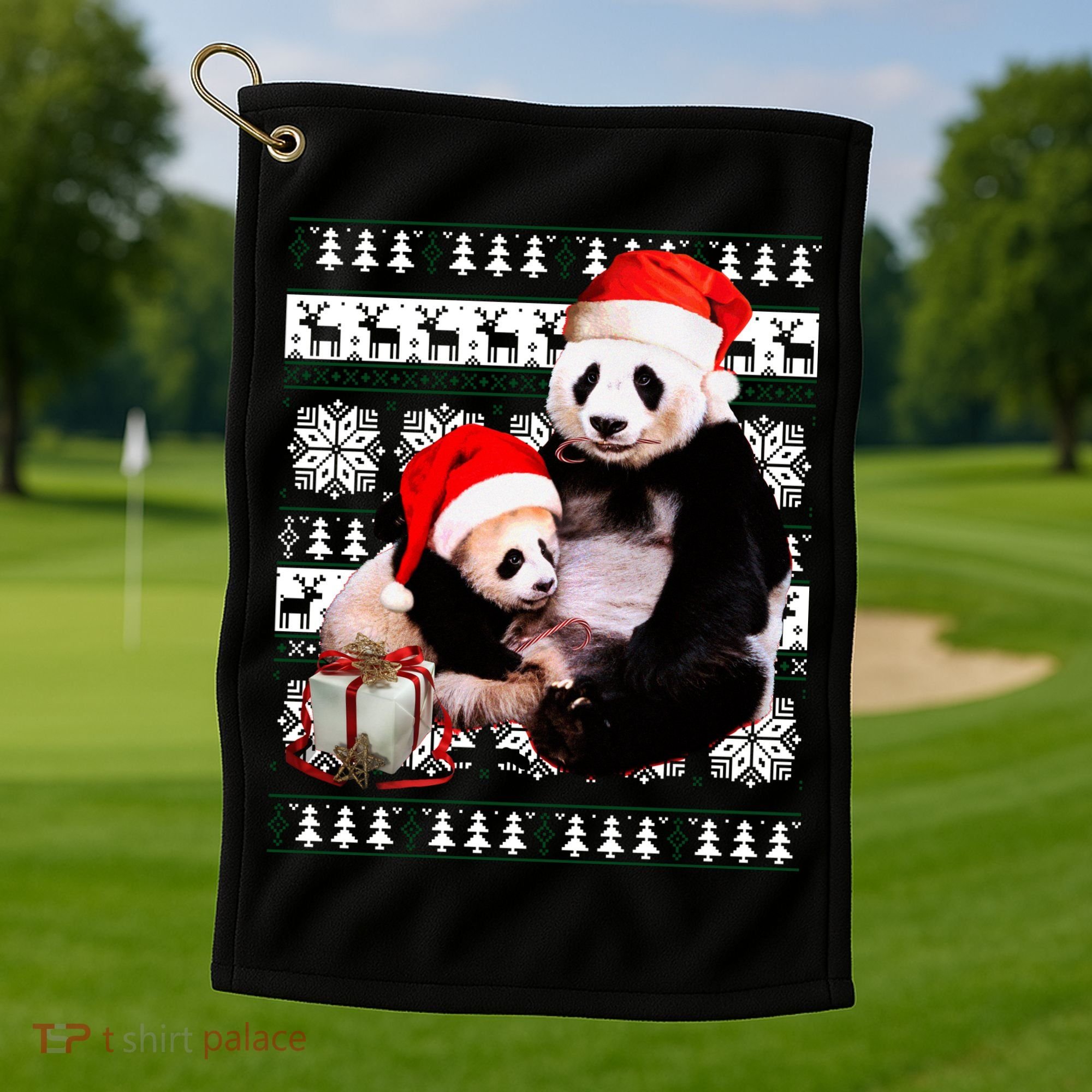 Ugly Christmas Sweater Panda Bears Golf Towel