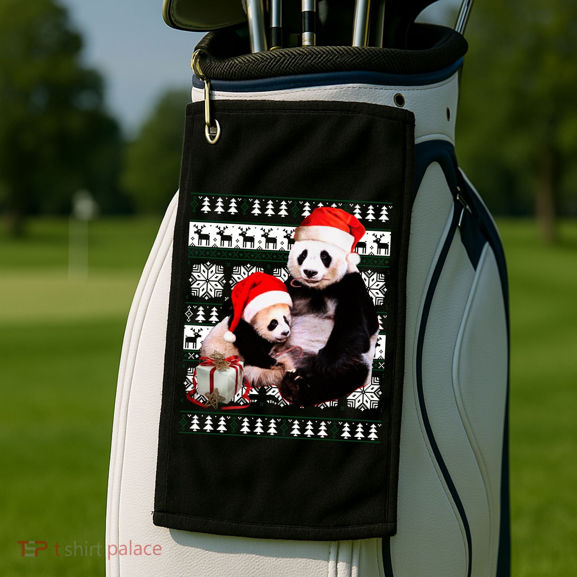 Ugly Christmas Sweater Panda Bears Golf Towel