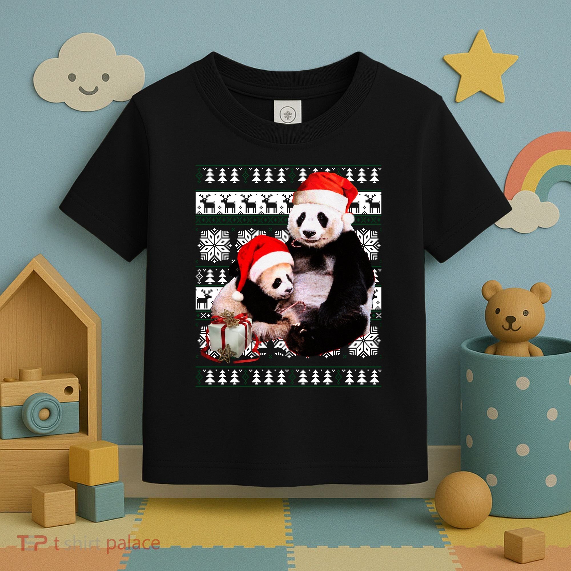 Ugly Christmas Sweater Panda Bears Toddler T-Shirt