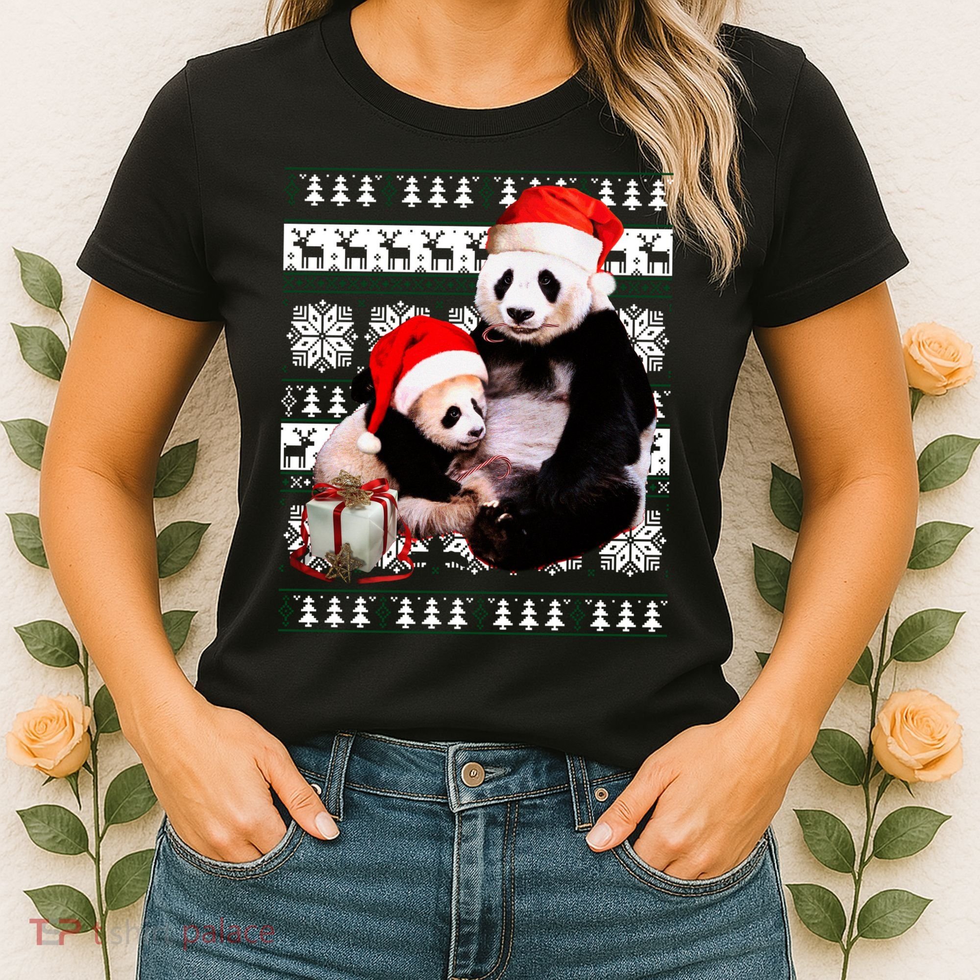 Ugly Christmas Sweater Panda Bears Women's T-Shirt