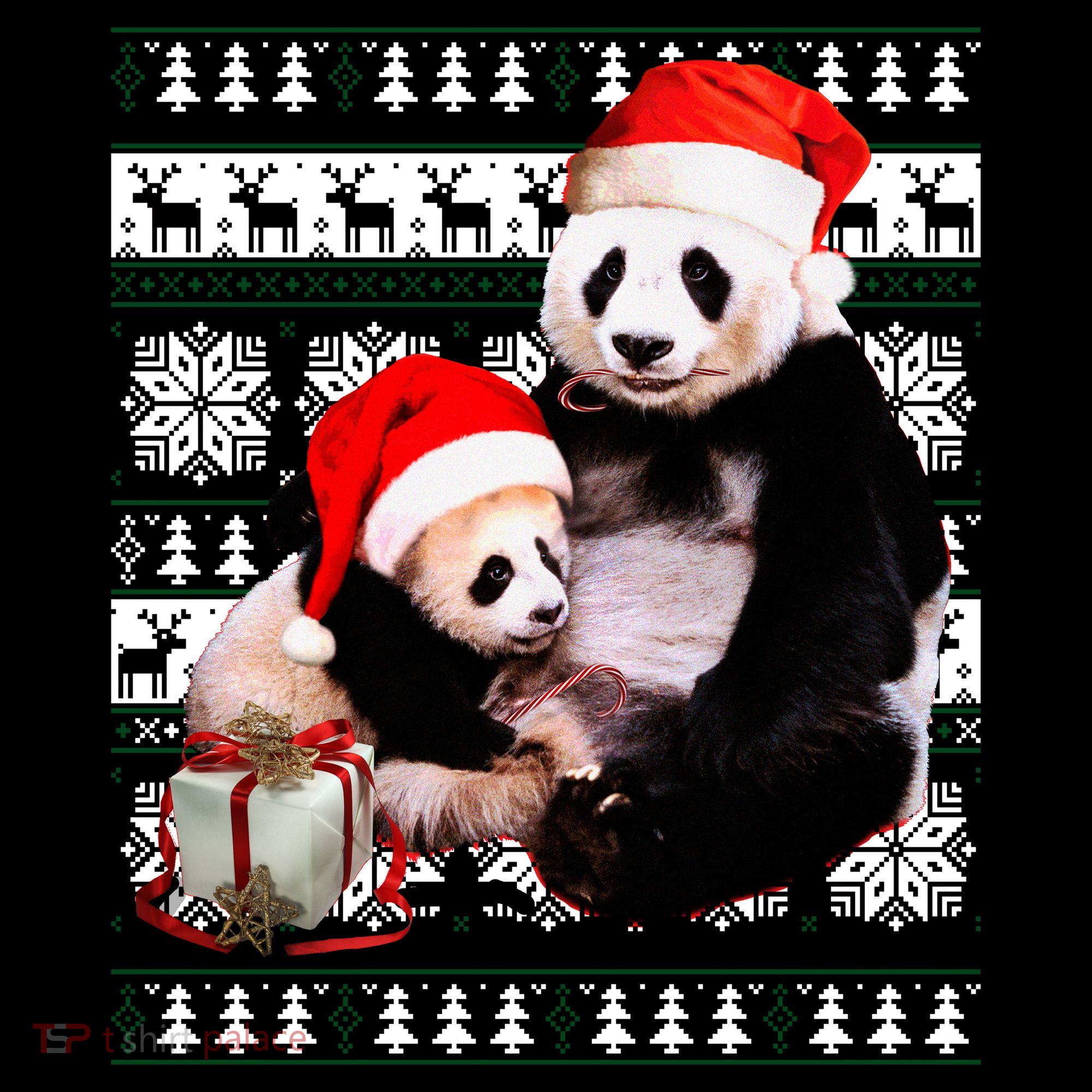 Ugly Christmas Sweater Panda Bears Women's T-Shirt