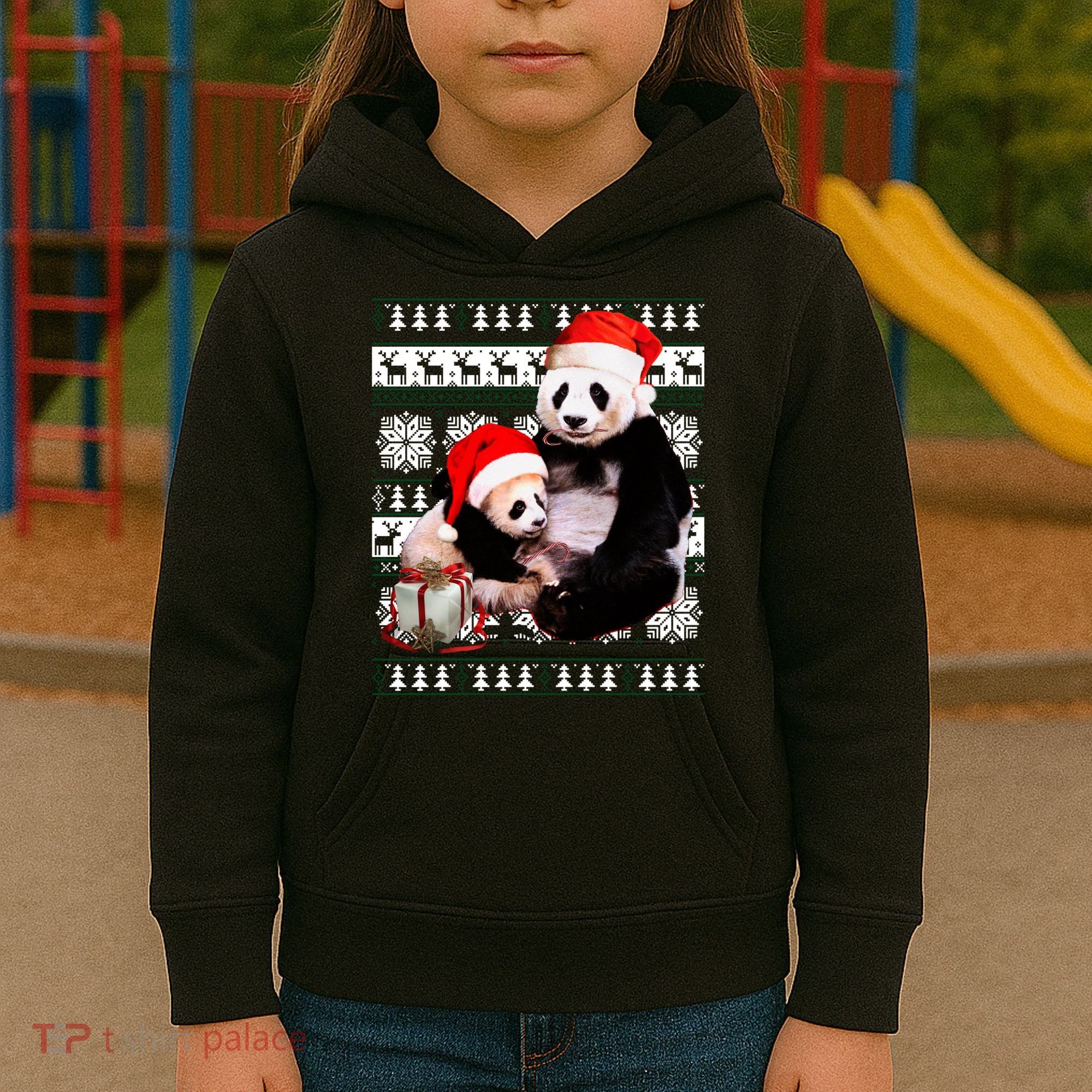 Ugly Christmas Sweater Panda Bears Kids Hoodie