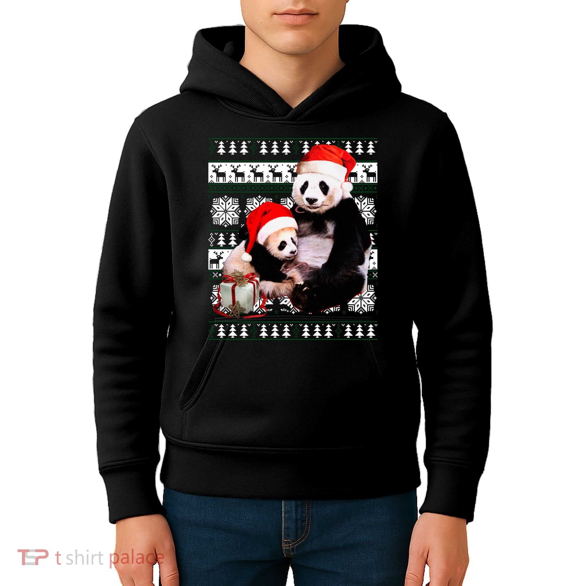 Ugly Christmas Sweater Panda Bears Kids Hoodie
