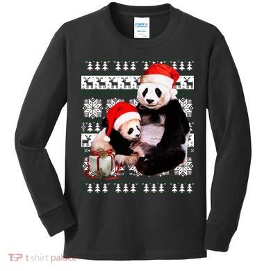 Ugly Christmas Sweater Panda Bears Kids Long Sleeve Shirt