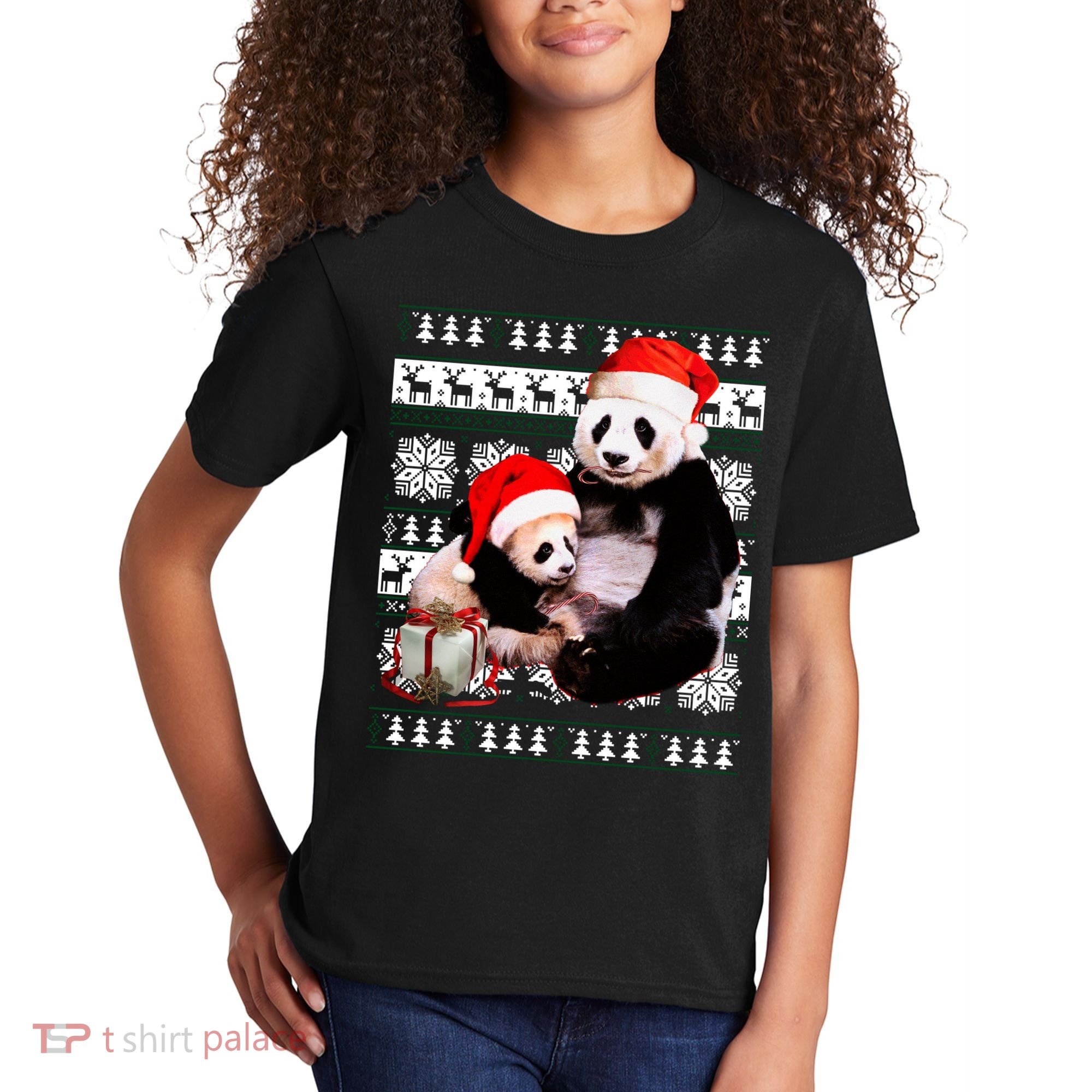 Ugly Christmas Sweater Panda Bears Kids T-Shirt
