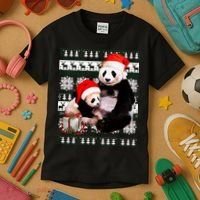 Ugly Christmas Sweater Panda Bears Kids T-Shirt thumb 3