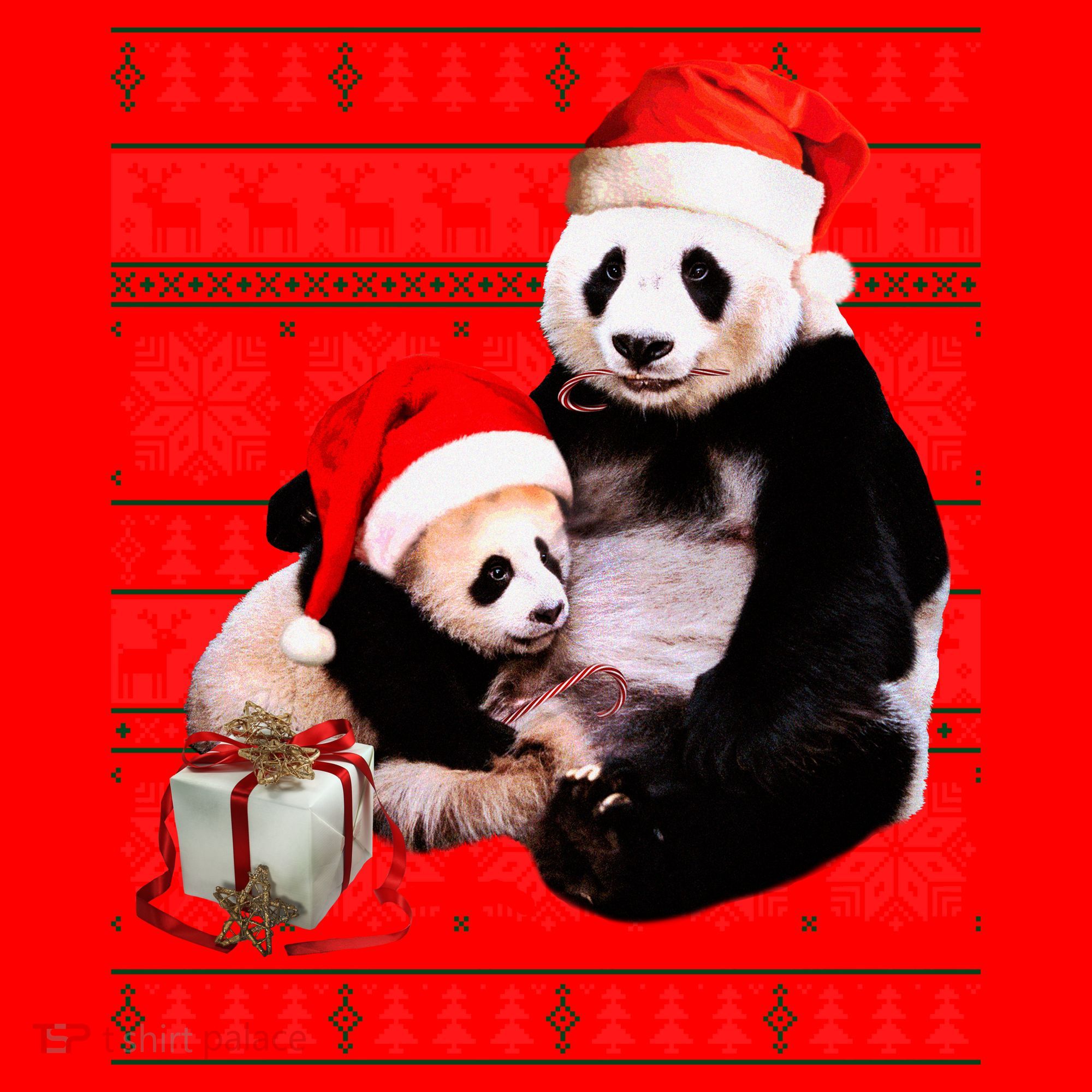 Ugly Christmas Sweater Panda Bears Santa Hat