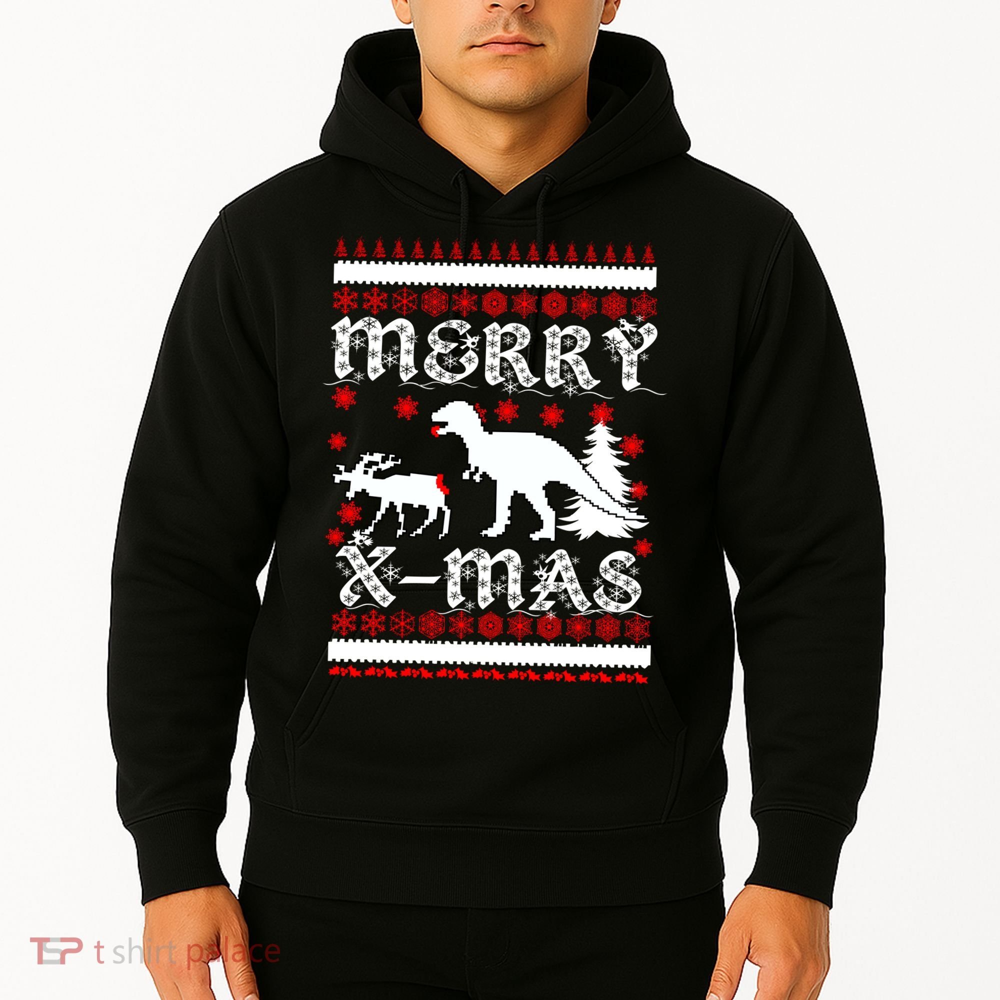 Ugly Christmas Sweater T-Rex Ate Reindeer Hoodie
