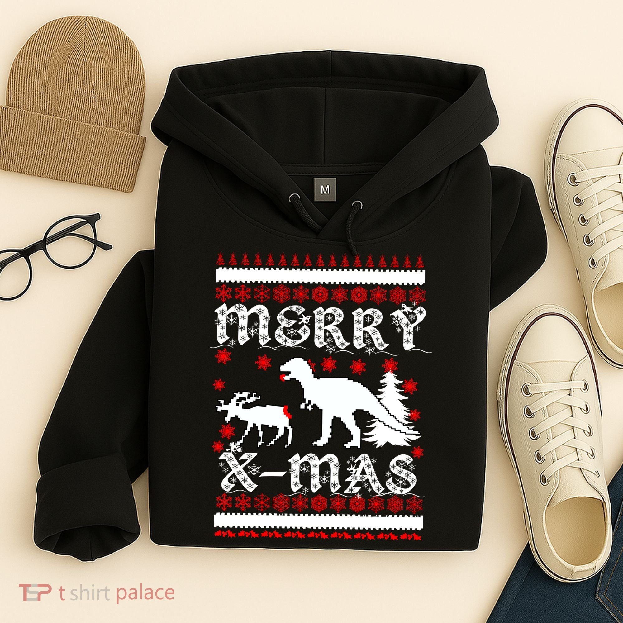 Ugly Christmas Sweater T-Rex Ate Reindeer Hoodie