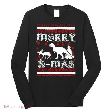 Ugly Christmas Sweater T-Rex Ate Reindeer Long Sleeve Shirt