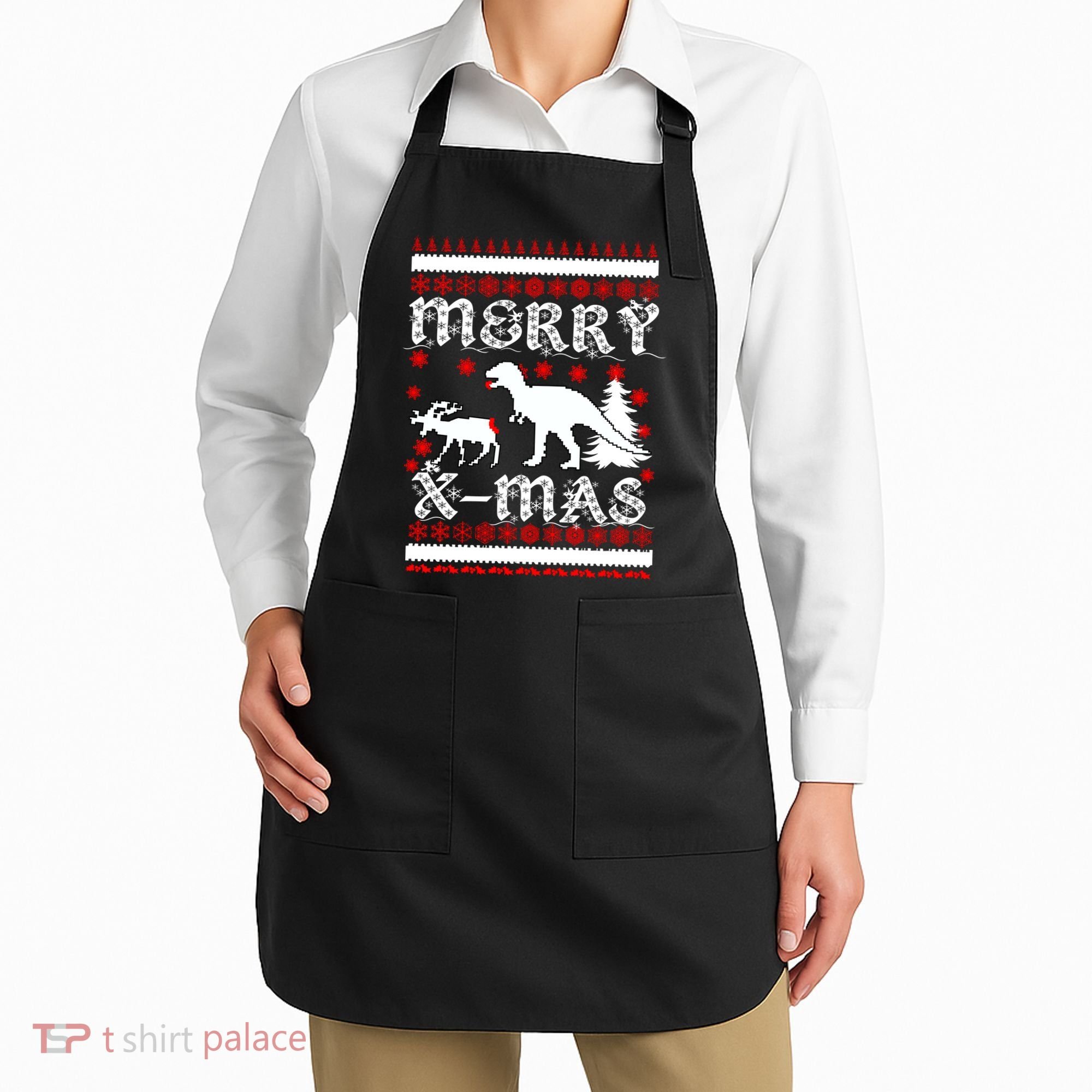 Ugly Christmas Sweater T-Rex Ate Reindeer Apron