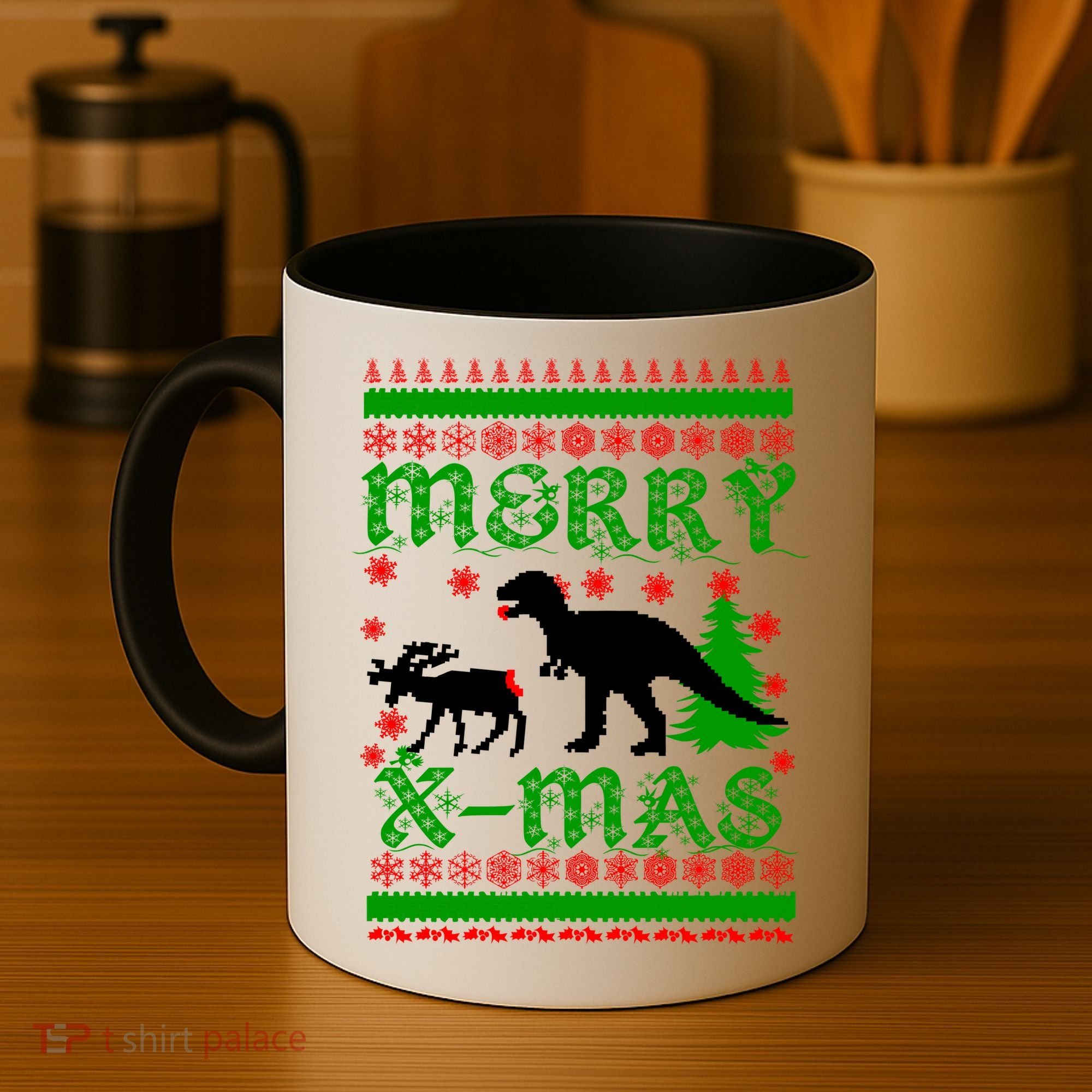 Ugly Christmas Sweater T-Rex Ate Reindeer Coffee Mug
