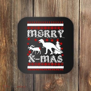 Ugly Christmas Sweater T-Rex Ate Reindeer Coaster