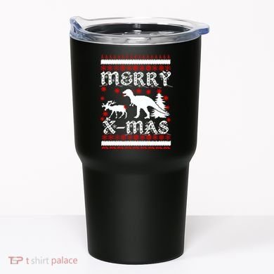 Ugly Christmas Sweater T-Rex Ate Reindeer Tumbler