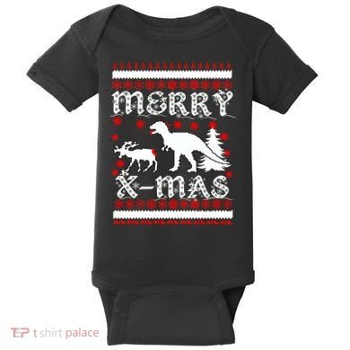 Ugly Christmas Sweater T-Rex Ate Reindeer Baby Bodysuit