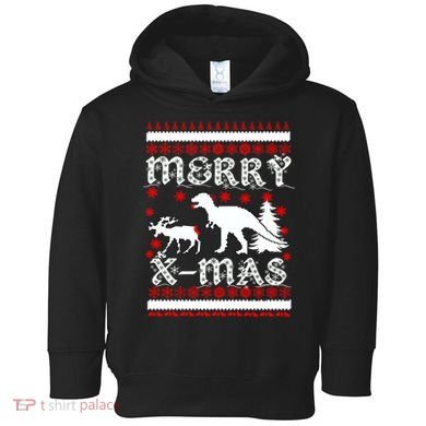 Ugly Christmas Sweater T-Rex Ate Reindeer Toddler Hoodie