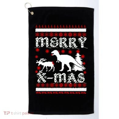 Ugly Christmas Sweater T-Rex Ate Reindeer Golf Towel
