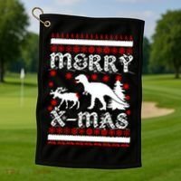 Ugly Christmas Sweater T-Rex Ate Reindeer Golf Towel thumb 1