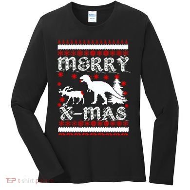 Ugly Christmas Sweater T-Rex Ate Reindeer Women's Long Sleeve Shirt