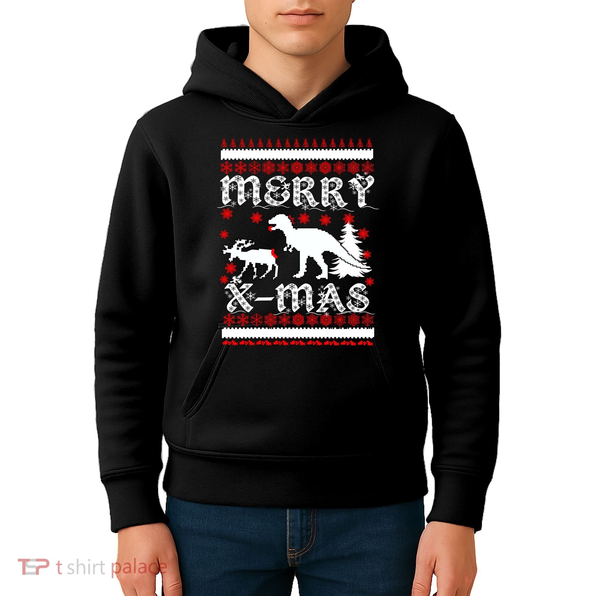 Ugly Christmas Sweater T-Rex Ate Reindeer Kids Hoodie