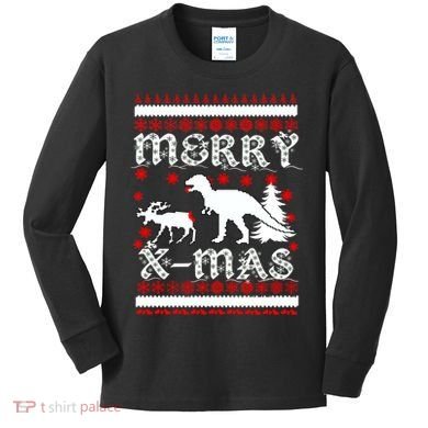 Ugly Christmas Sweater T-Rex Ate Reindeer Kids Long Sleeve Shirt