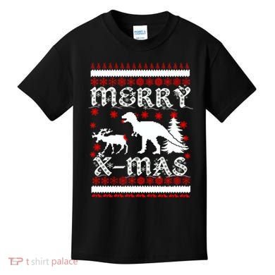 Ugly Christmas Sweater T-Rex Ate Reindeer Kids T-Shirt
