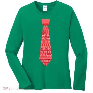 Ugly Christmas Sweater Tie Women's Long Sleeve Shirt