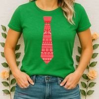Ugly Christmas Sweater Tie Women's T-Shirt thumb 2