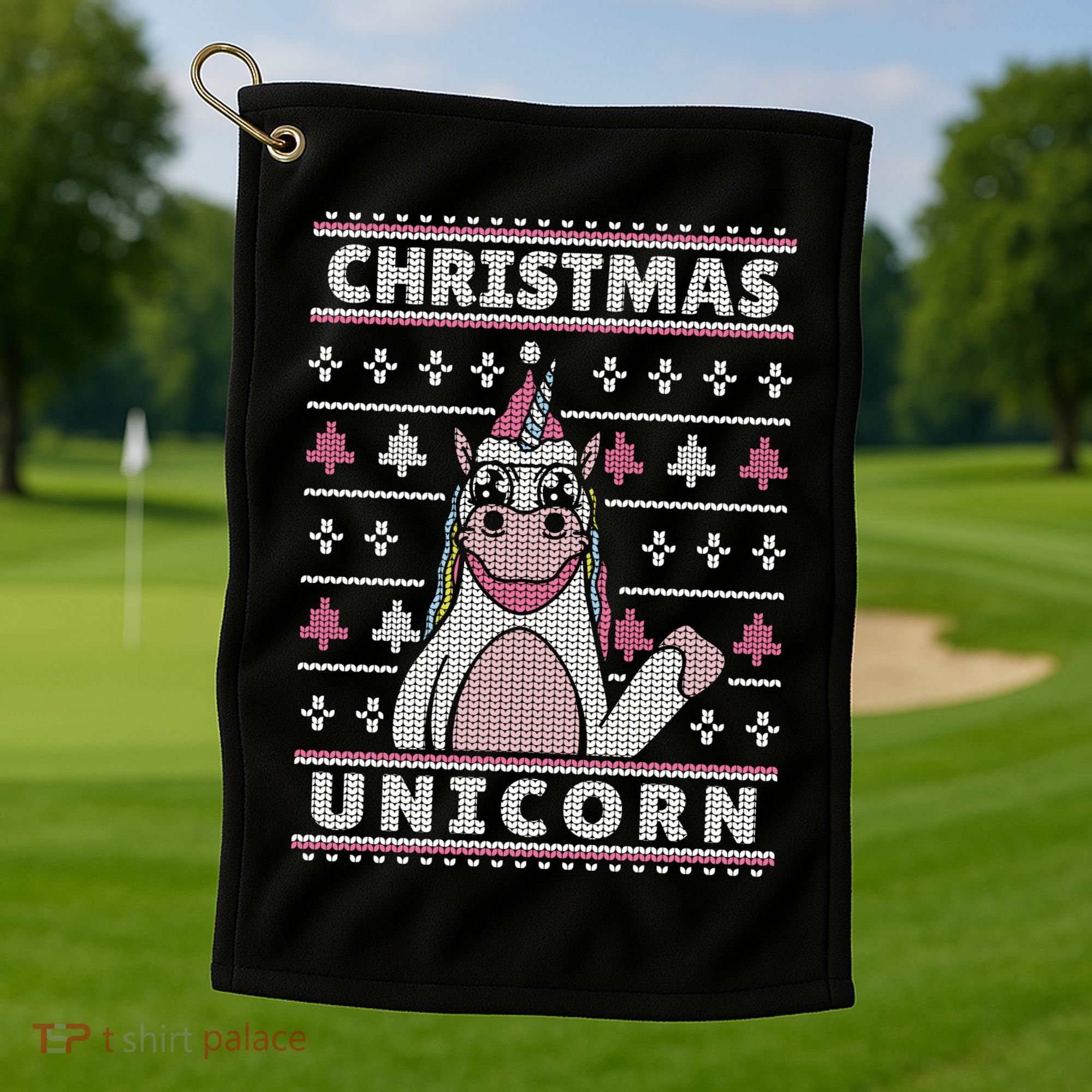Ugly Christmas Sweater Unicorn Golf Towel
