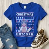 Ugly Christmas Sweater Unicorn Women's T-Shirt thumb 3