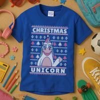 Ugly Christmas Sweater Unicorn Kids T-Shirt thumb 3