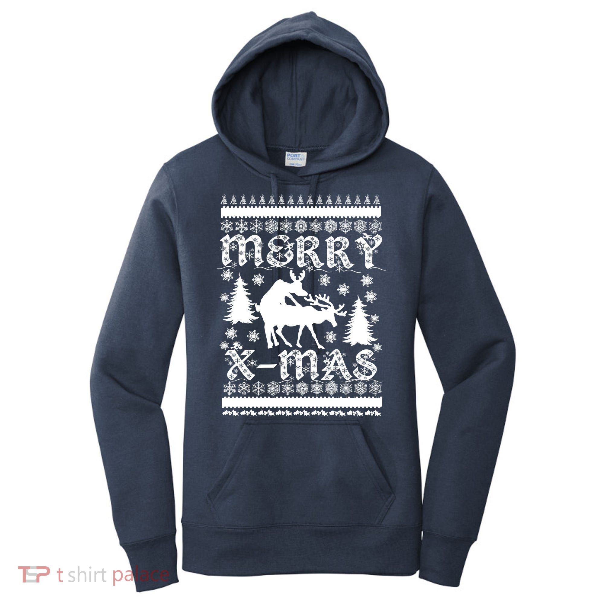 Ugly Christmas X-Mas Frisky Reindeer Humping Women's Hoodie