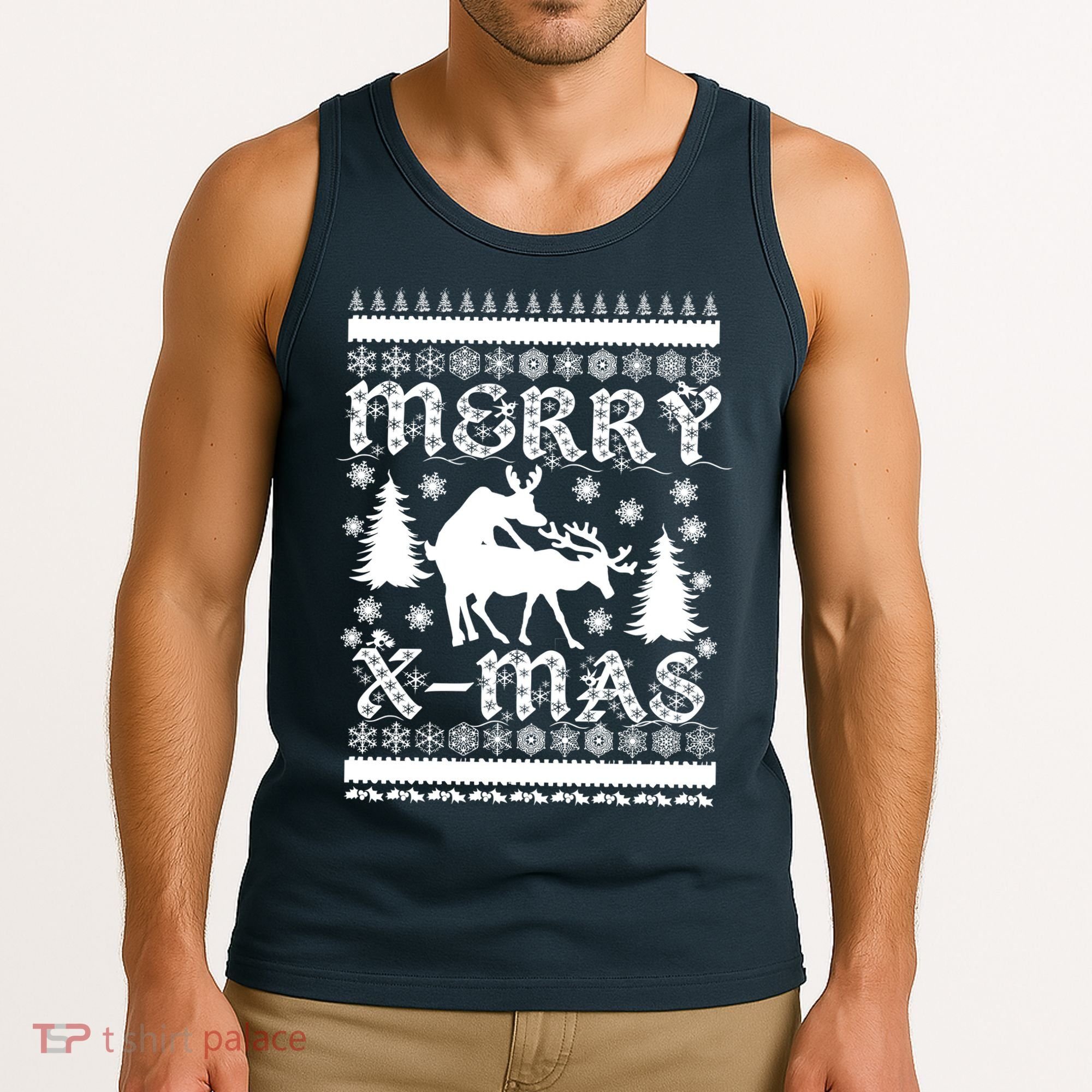 Ugly Christmas X-Mas Frisky Reindeer Humping Tank Top
