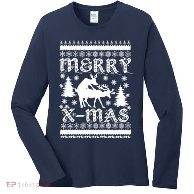 Ugly Christmas X-Mas Frisky Reindeer Humping Women's Long Sleeve Shirt
