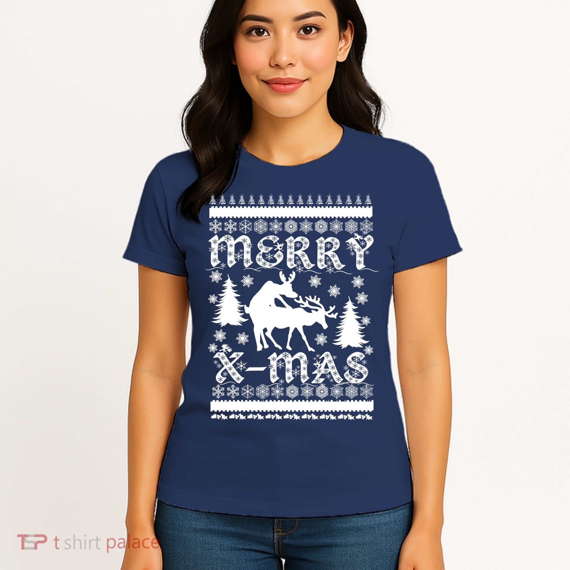 Ugly Christmas X-Mas Frisky Reindeer Humping Women's T-Shirt