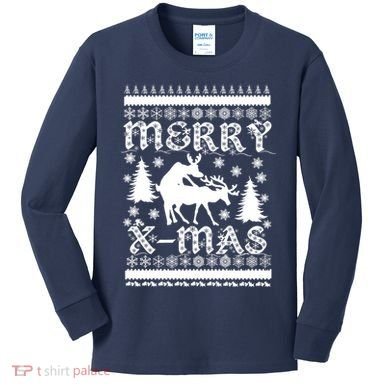 Ugly Christmas X-Mas Frisky Reindeer Humping Kids Long Sleeve Shirt