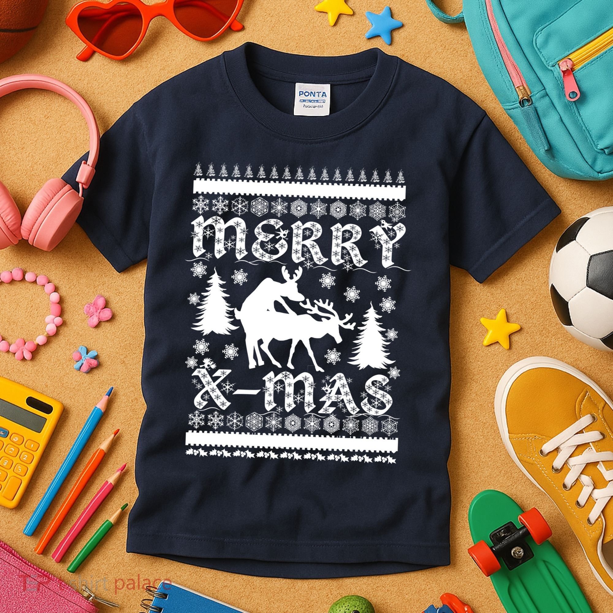 Ugly Christmas X-Mas Frisky Reindeer Humping Kids T-Shirt