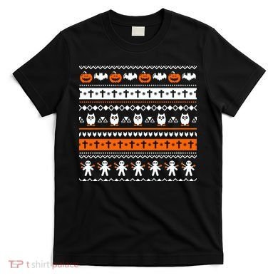 Ugly Halloween Sweater Black Cat Pumpkin T-Shirt