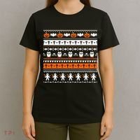 Ugly Halloween Sweater Black Cat Pumpkin T-Shirt thumb 4