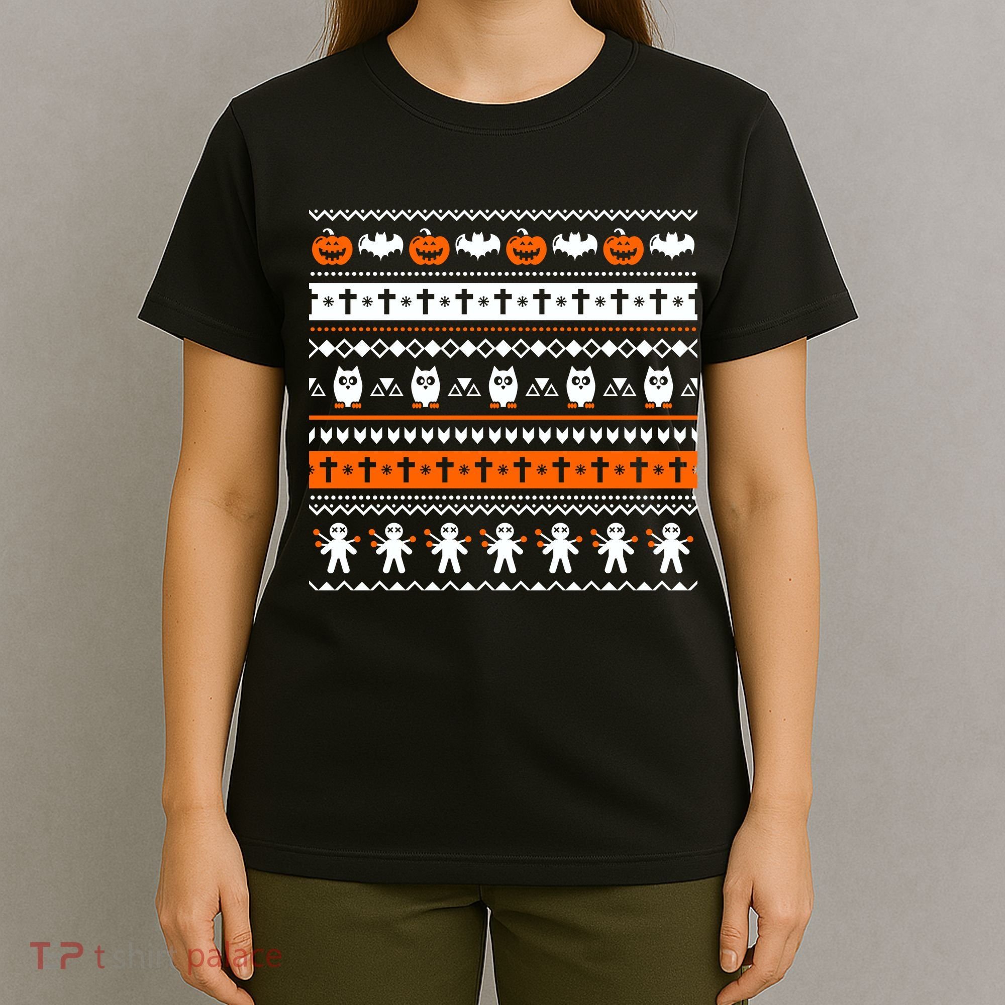 Ugly Halloween Sweater Black Cat Pumpkin T-Shirt