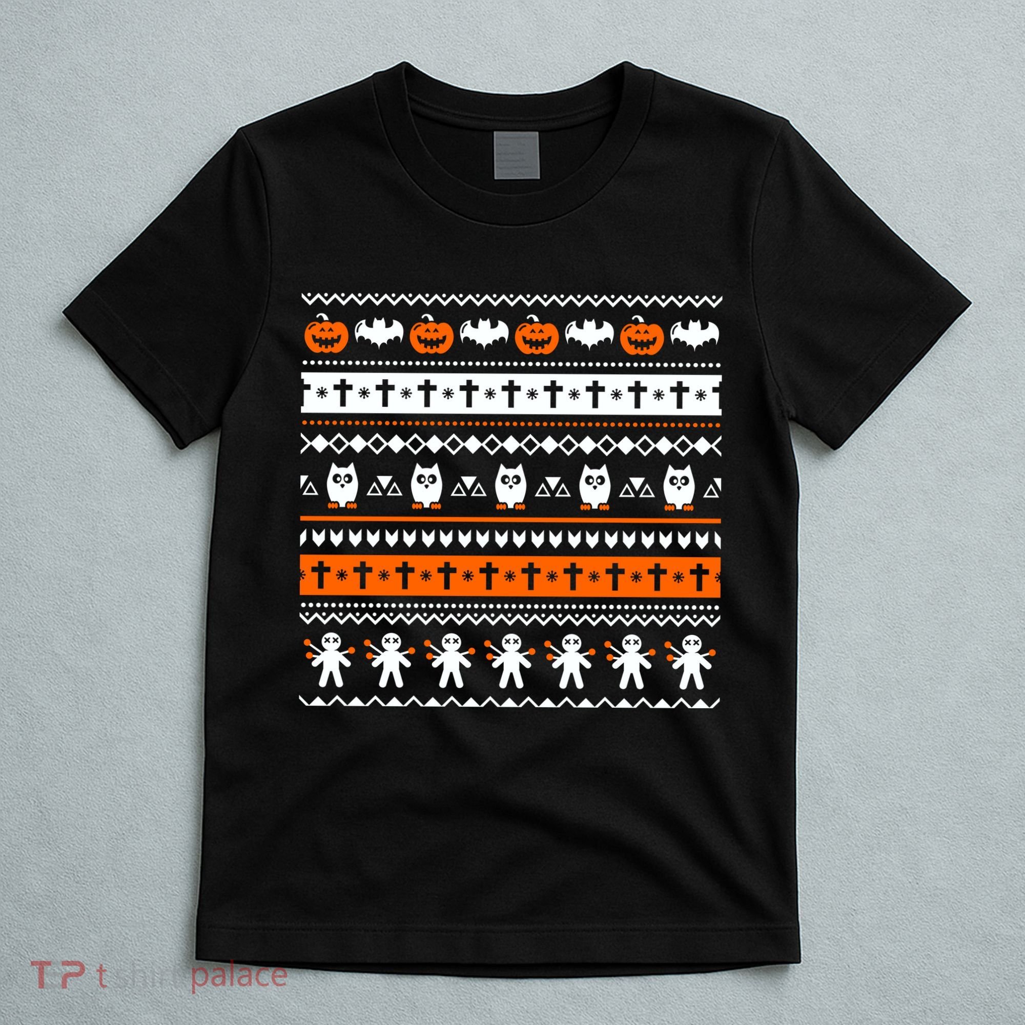 Ugly Halloween Sweater Black Cat Pumpkin T-Shirt