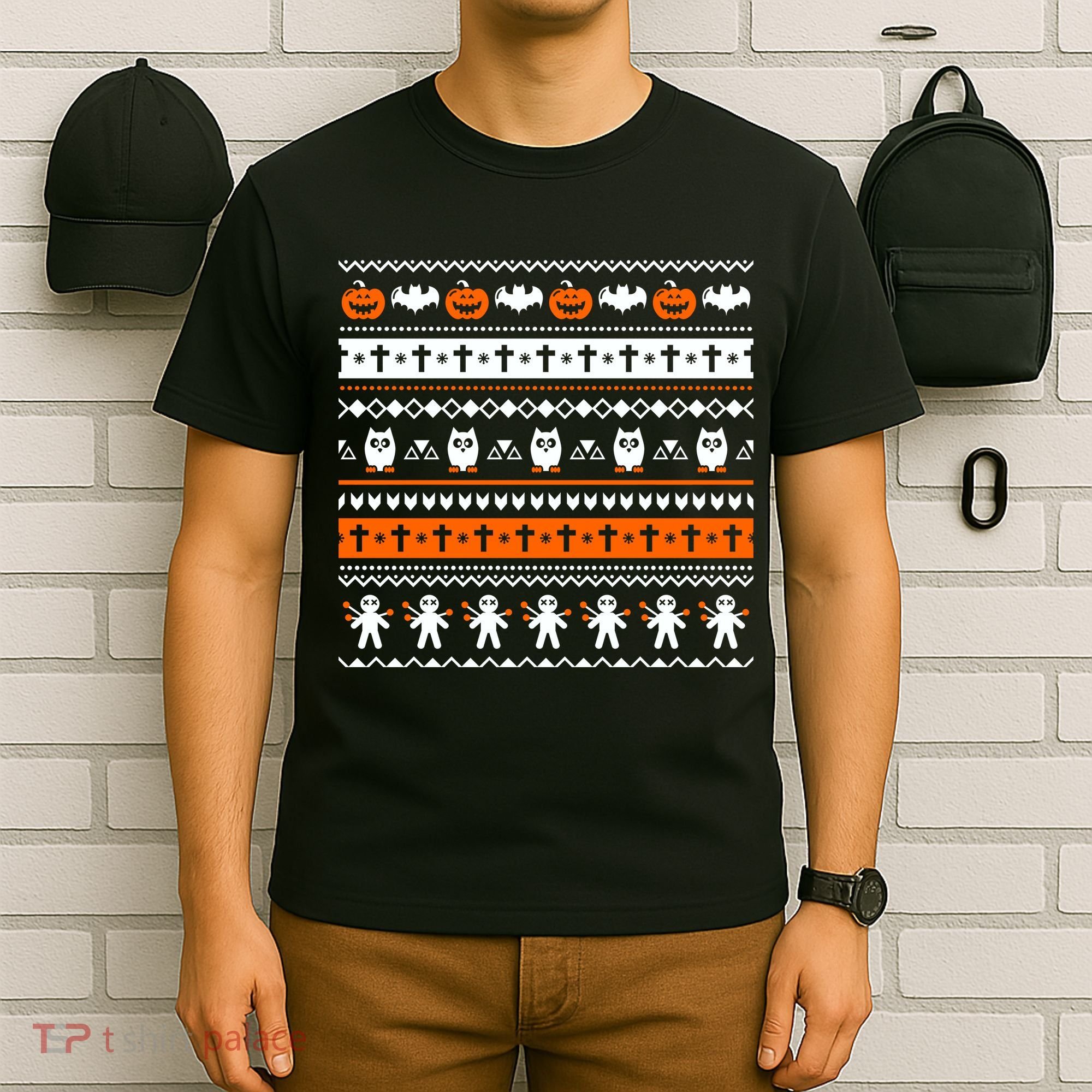 Ugly Halloween Sweater Black Cat Pumpkin T-Shirt