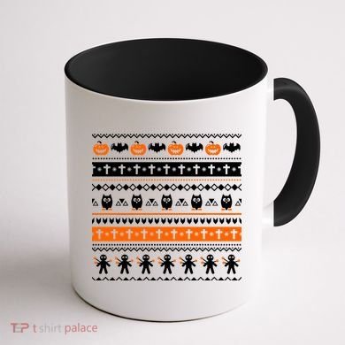 Ugly Halloween Sweater Black Cat Pumpkin Coffee Mug back