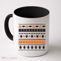 Ugly Halloween Sweater Black Cat Pumpkin Coffee Mug thumb 0