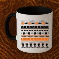 Ugly Halloween Sweater Black Cat Pumpkin Coffee Mug thumb 2