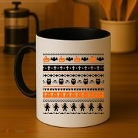 Ugly Halloween Sweater Black Cat Pumpkin Coffee Mug thumb 4